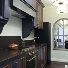 Εσωτερικό κουζίνας με σκούρο πάγκο: χαρακτηριστικά, υλικά, συνδυασμοί, 75 φωτογραφίες-13
