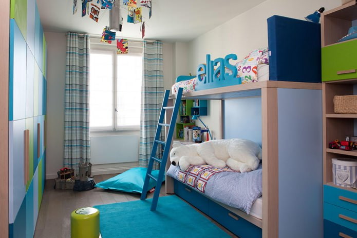 δωμάτιο για δύο παιδιά σε μπλε αποχρώσεις