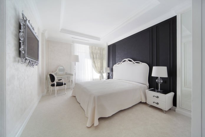 crno -bijeli dizajn interijera spavaće sobe