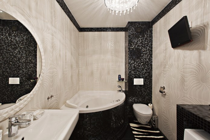 Sarok fürdőszoba kialakítás modern stílusban