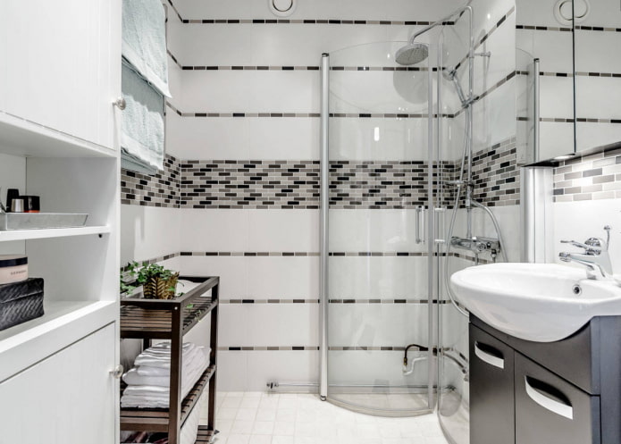 Egy kis fürdőszoba kialakítása zuhanykabinnal, modern stílusban