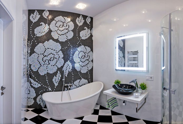 fekete -fehér fürdőszoba modern stílusban