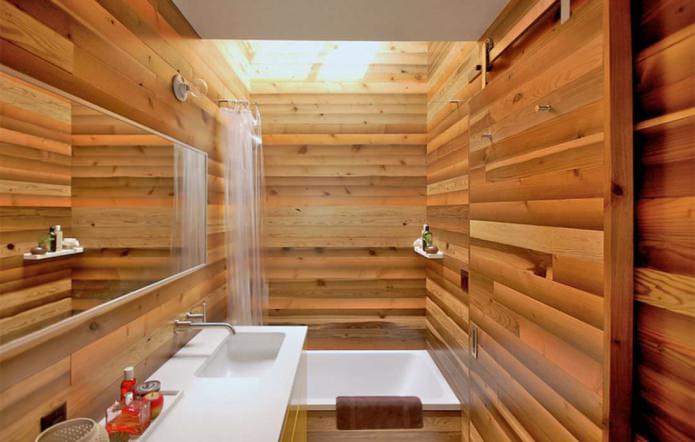 μπάνιο σε μοντέρνο στυλ με φινίρισμα ξύλου