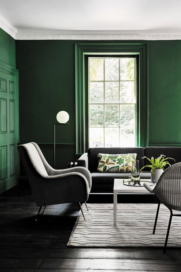 zöld falak a nappaliban