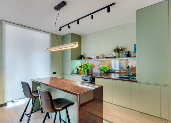 Kaip papuošti virtuvės interjerą pistacijų spalva?