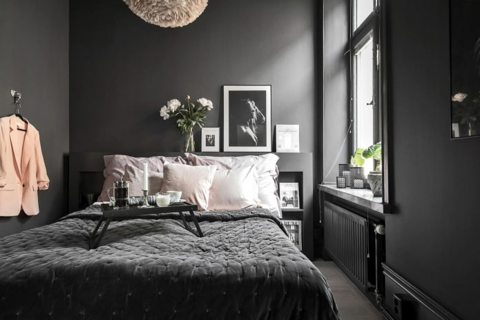 黒と灰色の寝室