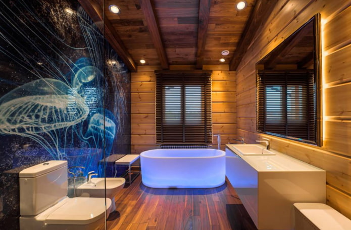 pareti in legno in bagno