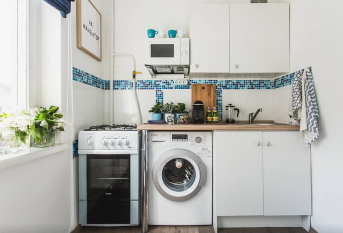 6 kvadratinių metrų virtuvė su skalbimo mašina
