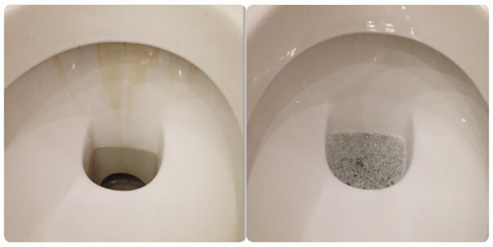 שירותים לפני ואחרי ניקוי עם חומצה בורית