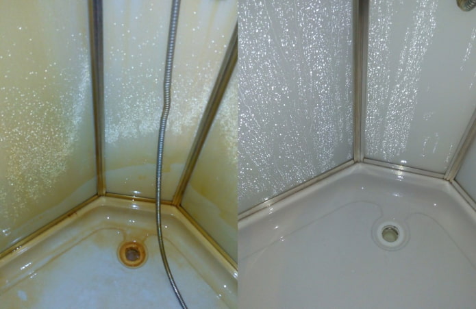 תא מקלחת לפני ואחרי טיפול ב- Sanox Ultra