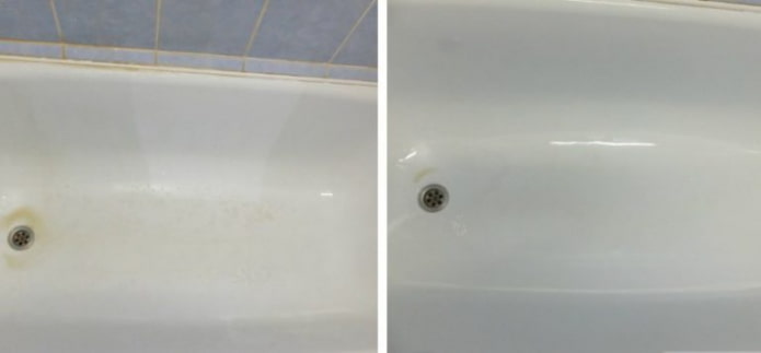 אמבט לפני ואחרי ניקוי באמוניה