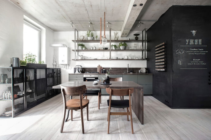 betonnen plafond in het interieur van de keuken