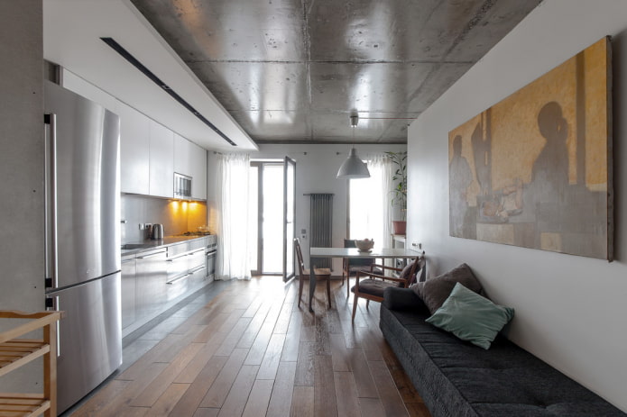 betonnen plafond in het interieur van de keuken