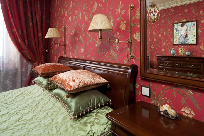 Camera da letto in stile classico rosso oliva