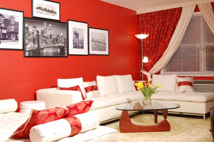 soggiorno moderno rosso e bianco