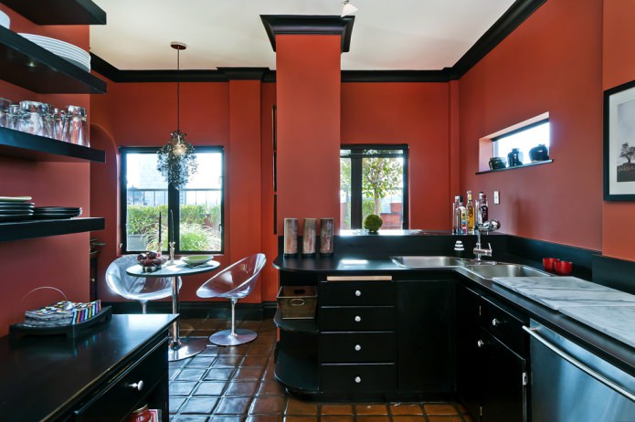 cucina rossa e nera