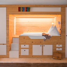 Κρεβάτι σε μια θέση: σχέδιο, θέα (βάθρο, πτυσσόμενο, παιδικό), φωτογραφία στο εσωτερικό-4