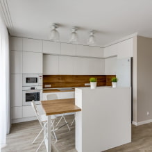 נישת מטבח בדירה: עיצוב, צורה ומיקום, צבע, אפשרויות תאורה -2