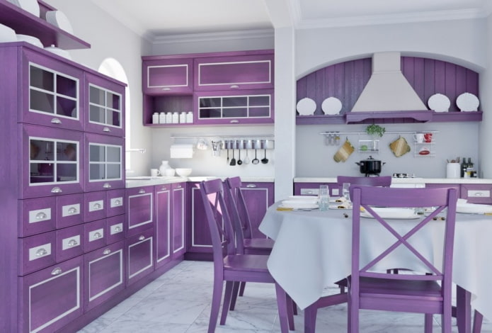 Provence -i stílus az lila konyha belsejében