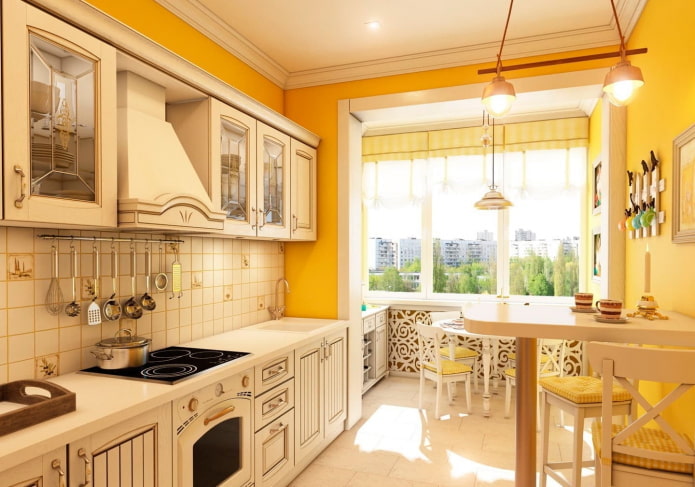 Στυλ Προβηγκίας στο εσωτερικό της κίτρινης κουζίνας