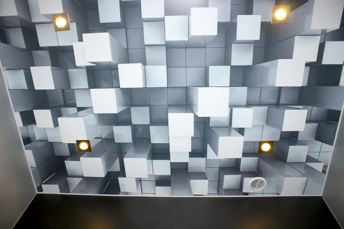 plafond met de afbeelding van volumetrische kubussen