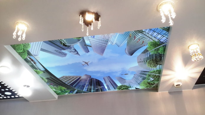 plafond met stadspanorama