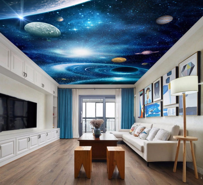 plafond met een foto van de ruimte in de woonkamer