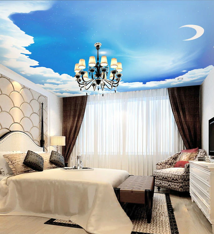 plafond met een foto van de lucht in de slaapkamer