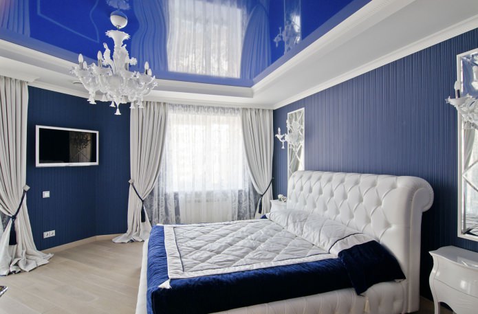 Soffitti tesi in camera da letto: 60 opzioni moderne, foto all'interno