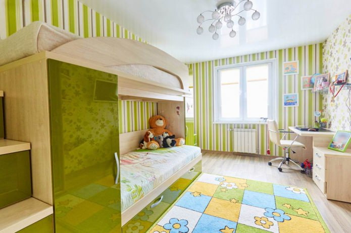 Vieno lygio įtempiamos lubos vaikų kambaryje