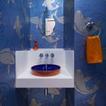Behang voor de badkamer: voor- en nadelen, soorten, design, 70 foto's in het interieur-16