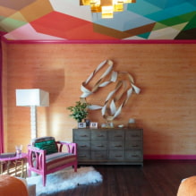 Tapetai ant lubų: tipai, dizaino idėjos ir brėžiniai, spalva, kaip klijuoti lubų tapetus-4