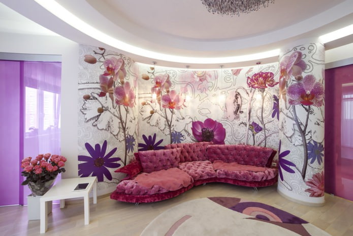 Prachtig behang voor de woonkamer in roze tinten
