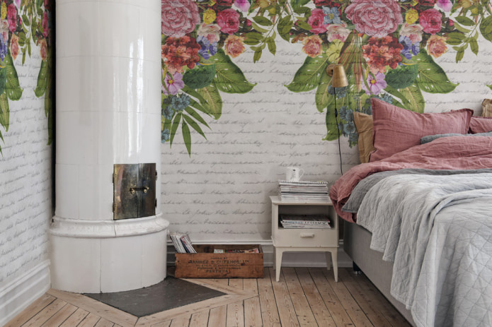 Slaapkamer in Provençaalse stijl met fotobehang