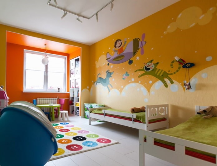 narančasti zidovi u unutrašnjosti dječje sobe