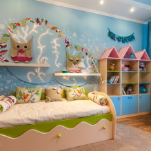 Zidni ukras u dječjoj sobi: vrste materijala, boja, dekor, fotografija u unutrašnjosti-0