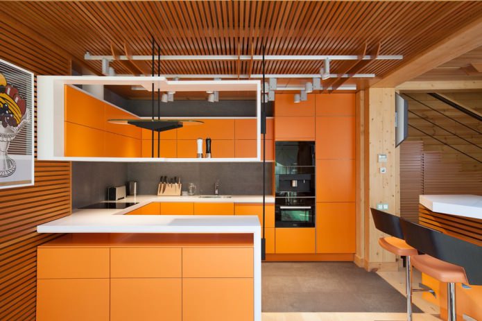 κουζίνα σε πορτοκαλί χρώματα