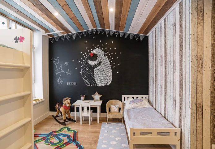 Tavole multicolori sul soffitto della stanza dei bambini