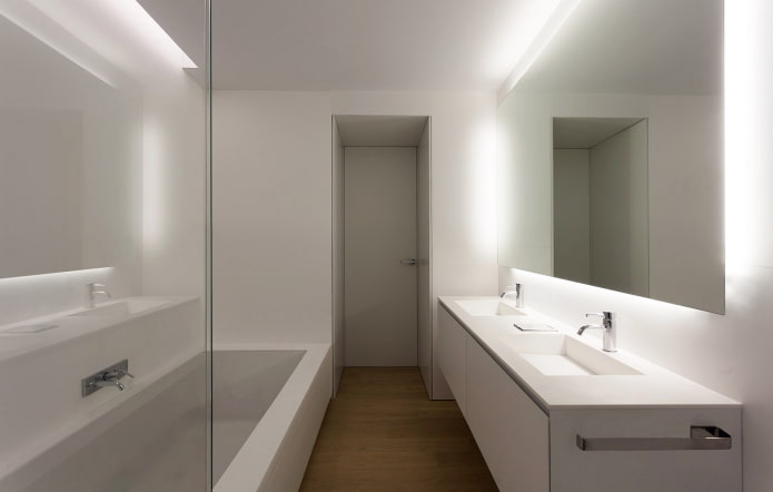 תאורה בפנים חדר האמבטיה בסגנון מינימליזם