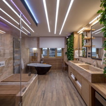 תאורה בחדר האמבטיה: טיפים לבחירה, מיקום, רעיונות לעיצוב -6