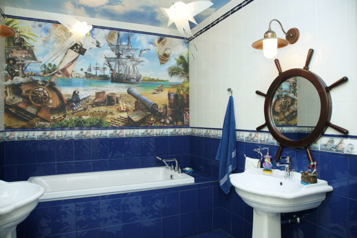 pločice u unutrašnjosti kupaonice u morskom stilu