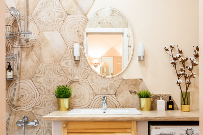 houteffect tegels in de badkamer in Scandinavische stijl