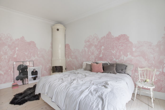 interieur van een wit en roze slaapkamer