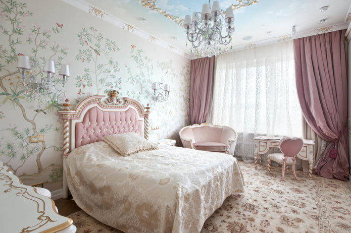 roze slaapkamer in klassieke stijl