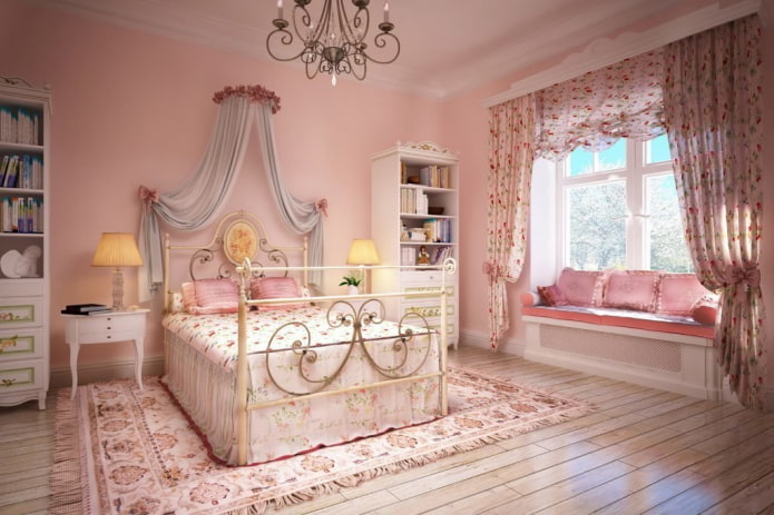 roze slaapkamer in provence stijl