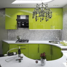 Šviesiai žalia virtuvė: deriniai, užuolaidų ir apdailos pasirinkimas, nuotraukų pasirinkimas-8