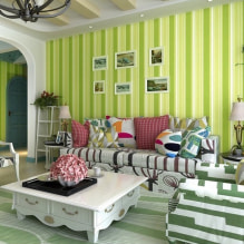Šviesiai žali tapetai interjere: tipai, dizaino idėjos, derinys su kitomis spalvomis, užuolaidos, baldai-6