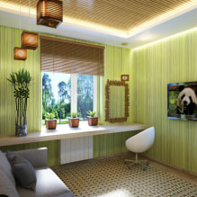 Šviesiai žali tapetai interjere: tipai, dizaino idėjos, derinys su kitomis spalvomis, užuolaidos, baldai-1