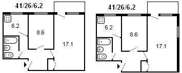 2部屋のフルシチョフのレイアウト、シリーズ1-335