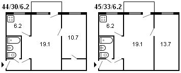 2部屋のフルシチョフのレイアウト、シリーズ1-335